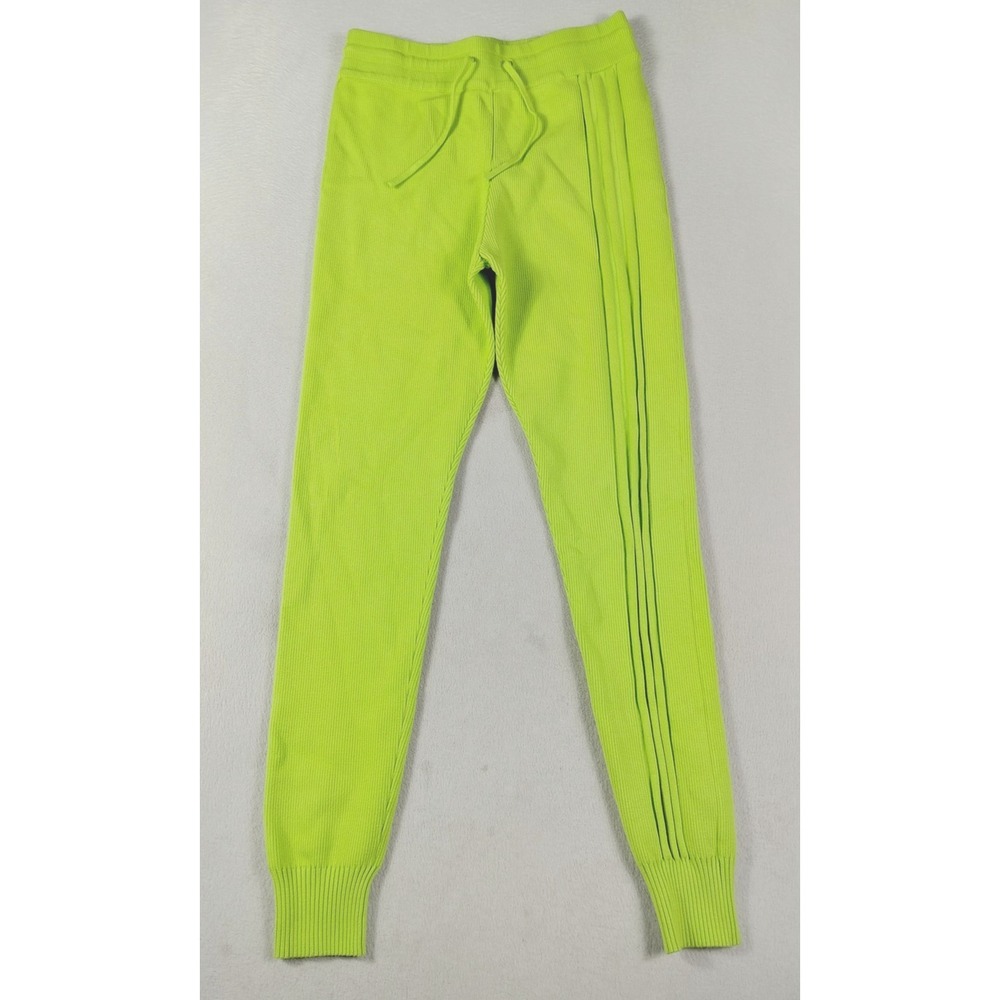 Adidas Pants Womens Small Green IVY PARK Ribbed Jogger Side Stripe Athletic Knit